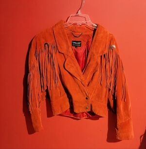 Pelle Women's Orange Suede Fringe Jacket